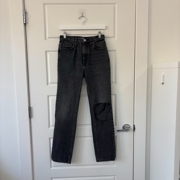 Re/Done Black Distressed Straight Leg Jeans - Picture 3 of 9